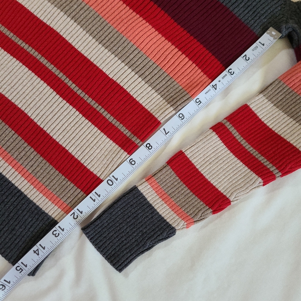❤️VGUC St. John's Bay V-Neck Red/Grey/Cream Ribbed Long Sleeve Knit Sweater, M - Picture 9 of 15